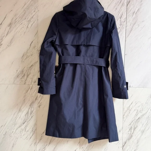 J. Crew Navy Icon Double-Breasted Belted Hooded Cotton Petite Trench Coat SZ 2P - Picture 12 of 13